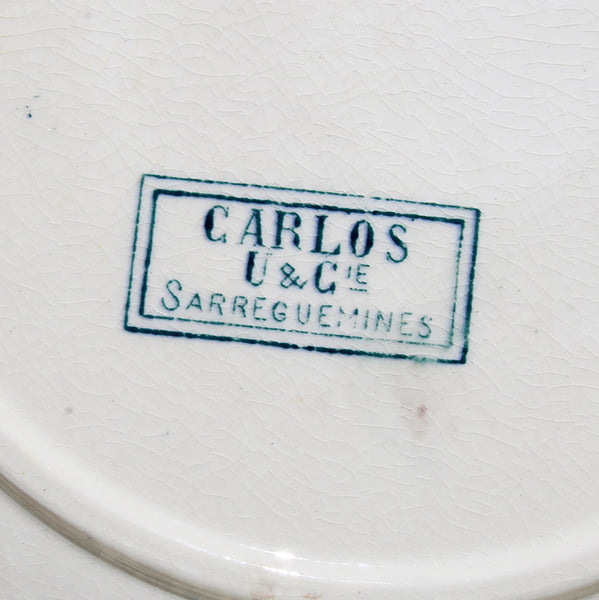 Ensemble de 6 assiettes à dessert anciennes 20.5 cm en faïence de U & C Sarreguemines modèle Carlos