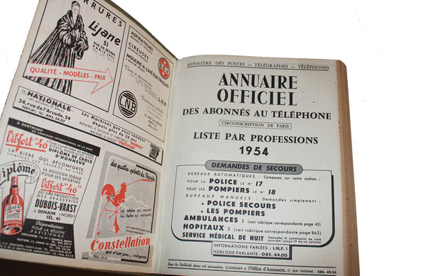 Ancien bottin annuaire officiel des abonnés Professions Région de Paris 1954