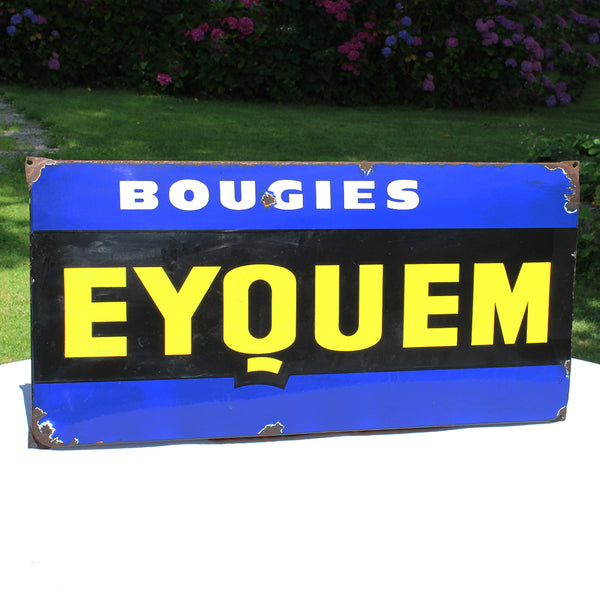 Ancienne grande plaque de garage émaillée publicitaire bougies Eyquem