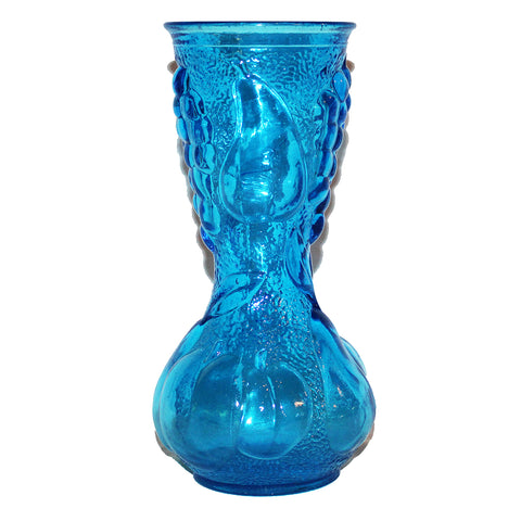 Vase italien 25.5 cm en verre d'Empoli vintage à motif raisin coloris bleu