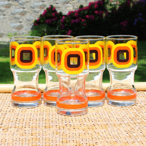 Ensemble de 5 verres vintage motif Hippie des années 1970