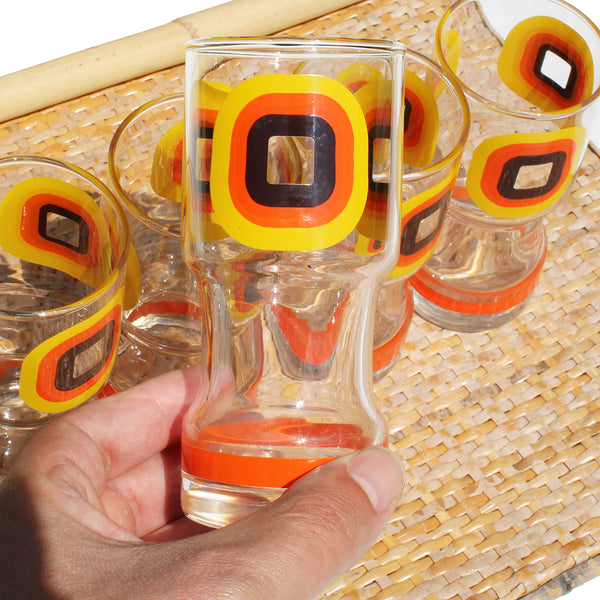 Ensemble de 5 verres vintage motif Hippie des années 1970