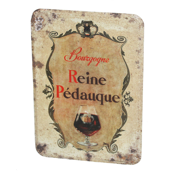 Ancienne plaque en tôle lithographiée Vin Reine Pédauque Bourgogne – Pub vin métal vintage rouillé déco bar cave