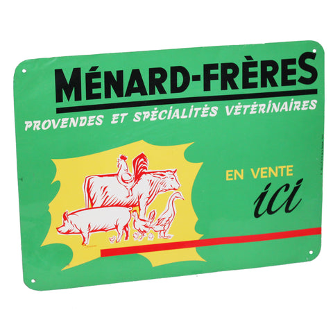 Ancienne plaque publicitaire Ménard-Frères spécialités vétérinaires à Thouars