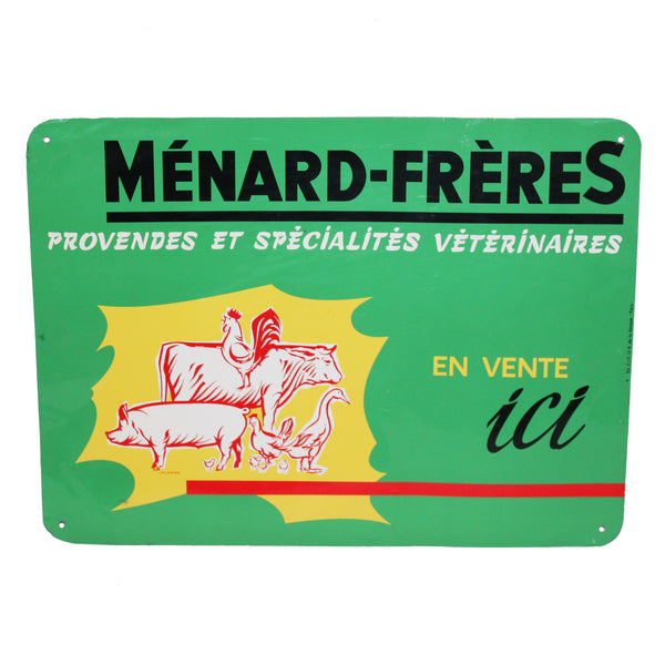 Ancienne plaque publicitaire Ménard-Frères spécialités vétérinaires à Thouars