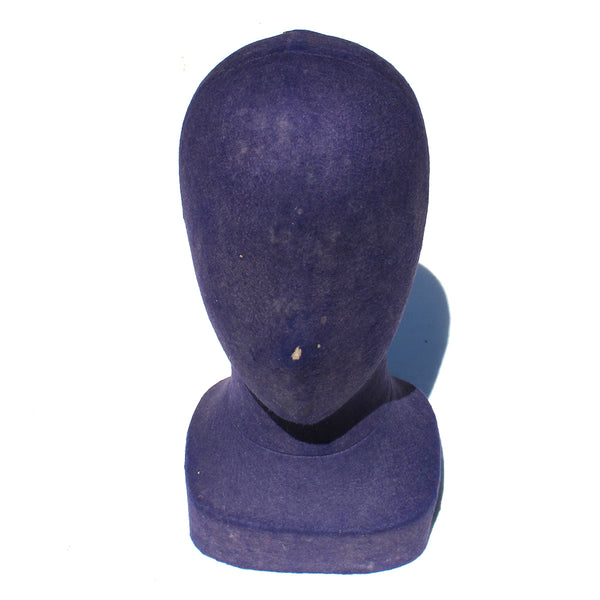 Ancienne marotte / présentoir / forme à chapeau / tête de modiste / feutrine coloris violet
