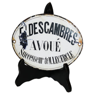 Ancienne petite plaque émaillée de métier Descambres Avoué Successeur de M. Lemercle