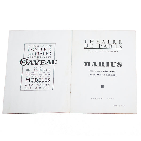 Programme du théâtre de Paris 1929 / Marius