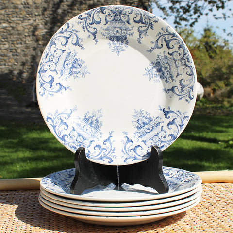 Set de 6 assiettes plates 23 cm en faïence / Creil et Montereau service Rouen