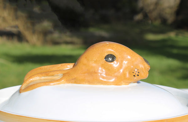 Terrine en porcelaine à feu Arwalt vintage / modèle lièvre / lapin en trompe l'œil