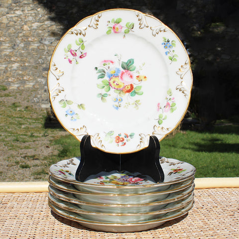 Ensemble de 6 assiettes anciennes en porcelaine Vieux Paris  / Louis André & Cie