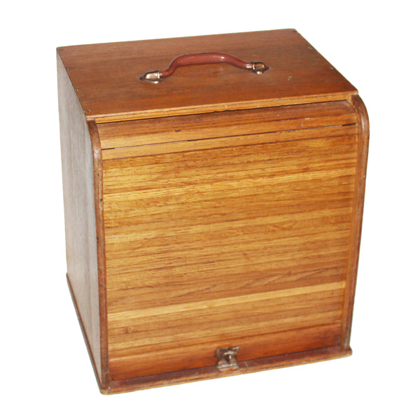 Layette de dentiste transportable ancienne en bois – Meuble de métier – Rideau coulissant