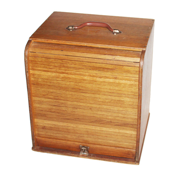 Layette de dentiste transportable ancienne en bois – Meuble de métier – Rideau coulissant