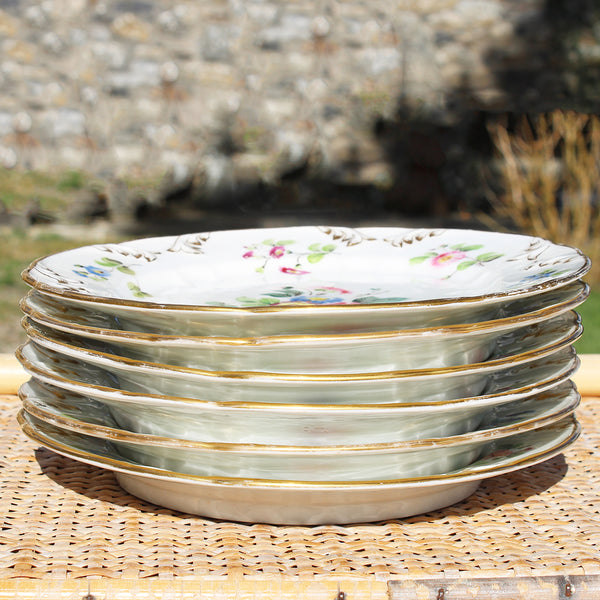 Ensemble de 6 assiettes anciennes en porcelaine Vieux Paris  / Louis André & Cie