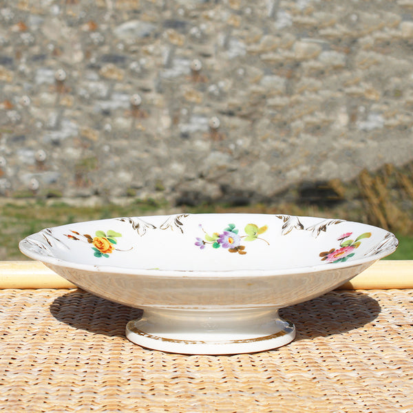 Ancien compotier bas 22 cm en porcelaine Vieux Paris  / Louis André & Cie