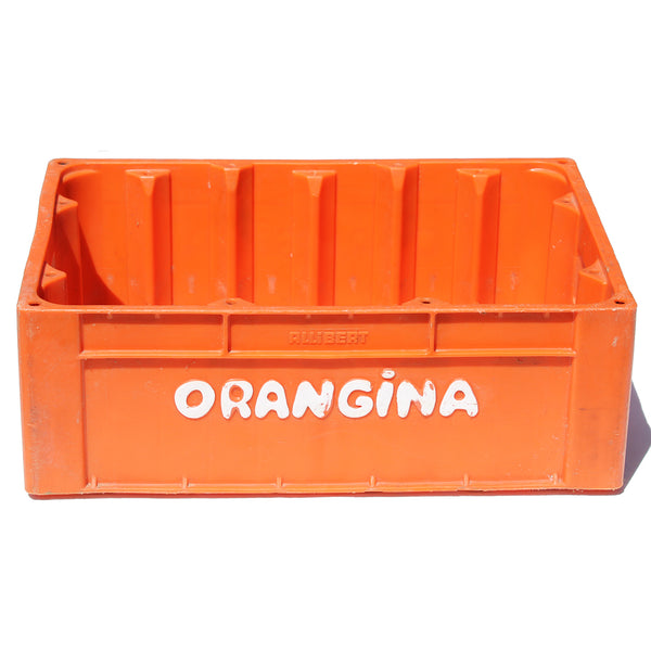Caisse casier à bouteilles vintage Otangina en plastique orange