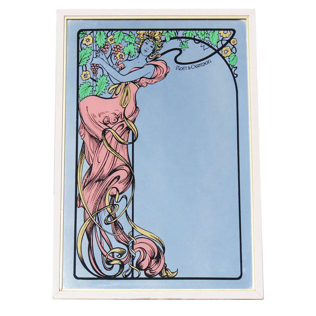 Miroir publicitaire sérigraphié 33 cm x 48 cm / Moët & Chandon style Mucha