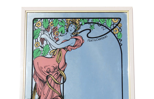 Miroir publicitaire sérigraphié 33 cm x 48 cm / Moët & Chandon style Mucha