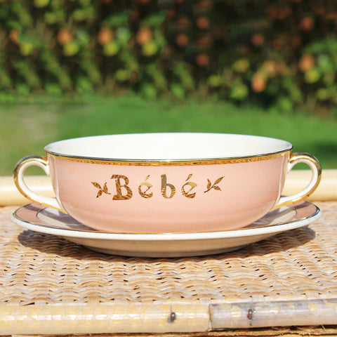 Ancien bol à bouillon " Bébé " + soucoupe en faïence de Villeroy & Boch modèle Santos