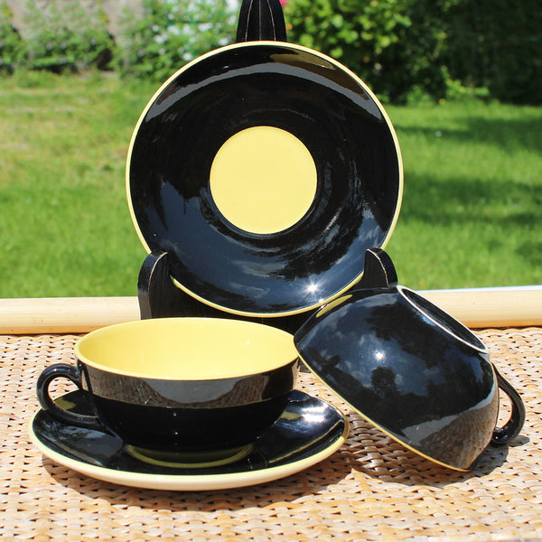 Paire de tasses à thé vintage + soucoupes Villeroy & Boch modèle Biarritz jaune