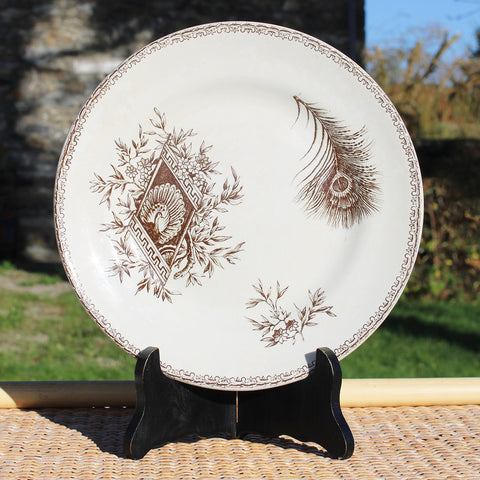 Ancienne assiette plate 23.5 cm en faïence de Sarreguemines ? modèle Paon