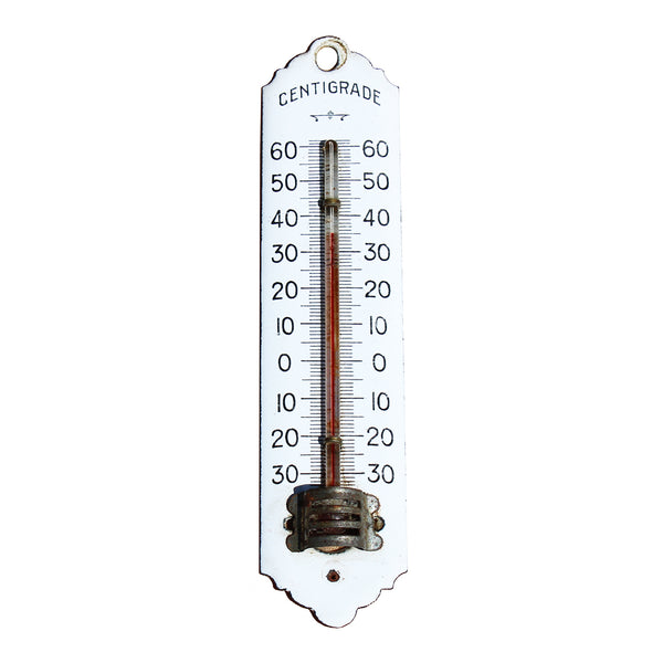 Ancien petit thermomètre sur plaque émaillée 14 cm degrés Celsius Centigrade