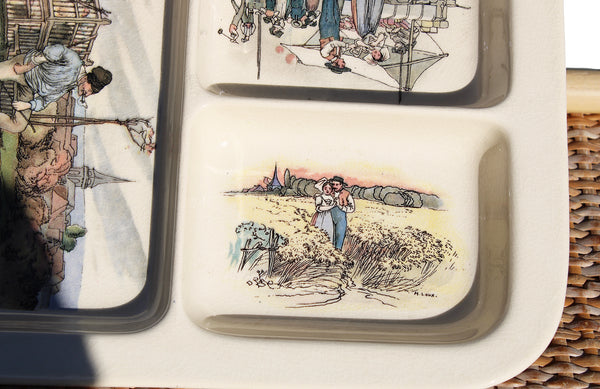 Ancien petit plat à compartiments en faïence de Sarreguemines modèle Obernai Henri Loux