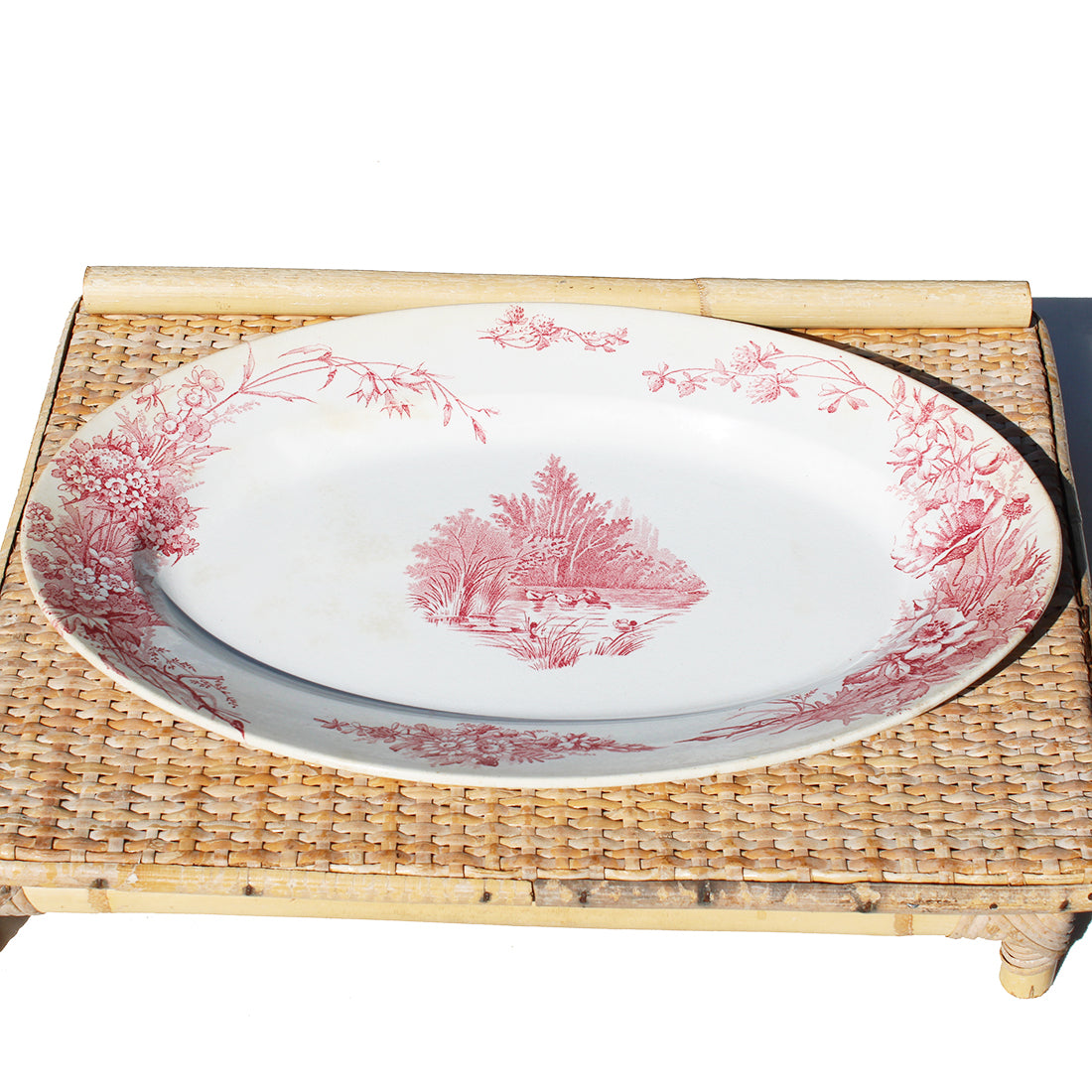 Ancien plat ovale 38 cm en faïence de Pexonne modèle Champêtre