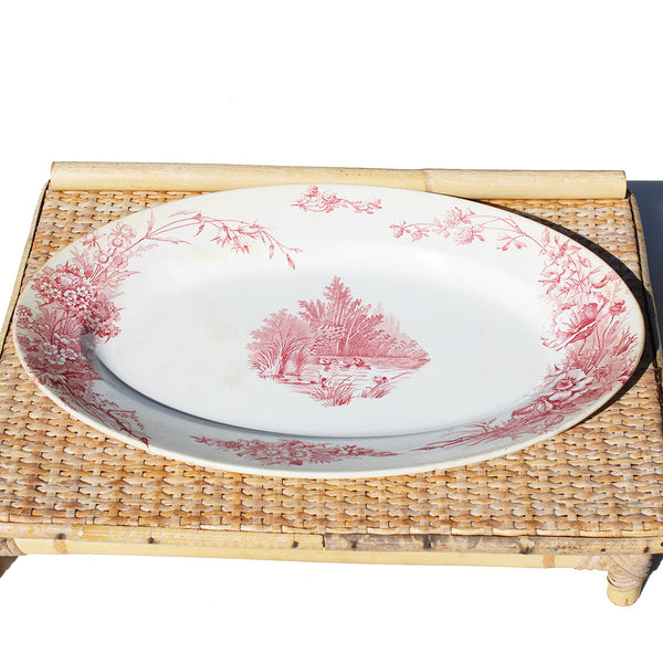 Ancien plat ovale 38 cm en faïence de Pexonne modèle Champêtre