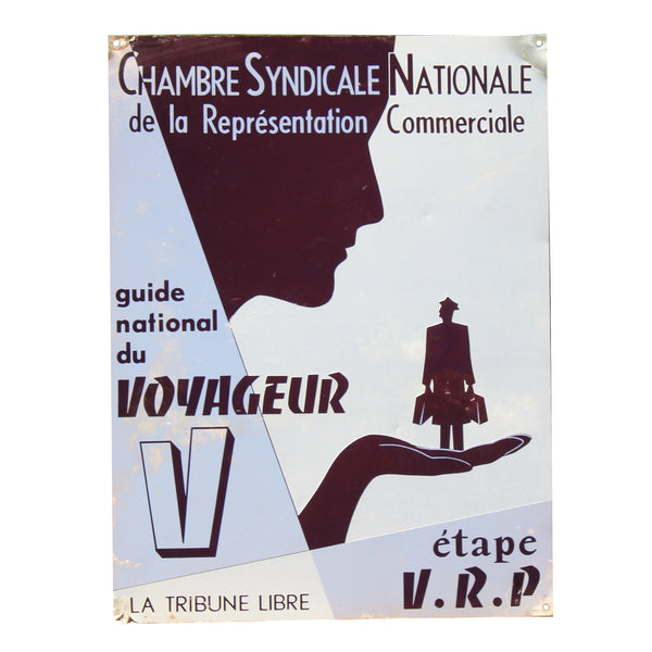 Plaque en tôle d'aluminium d'hôtel / Guide National du Voyageur / Étape VRP / Chambre Syndicale Nationale de la Représentation Commerciale