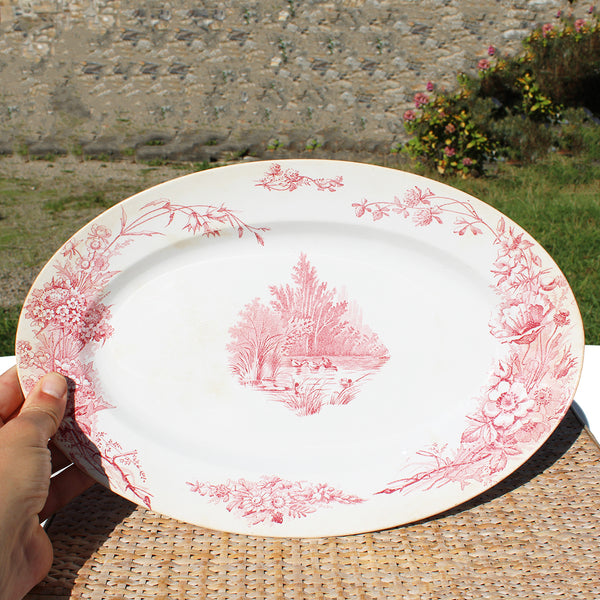 Ancien plat ovale 38 cm en faïence de Pexonne modèle Champêtre
