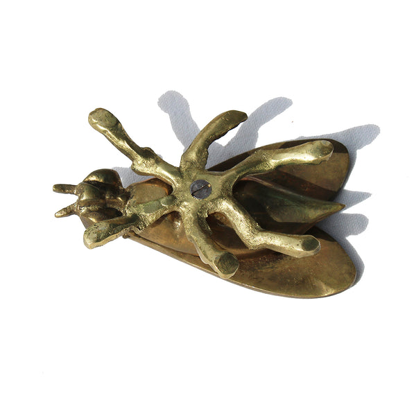 Petit cendrier mouche individuel 9.7 cm vintage en métal doré