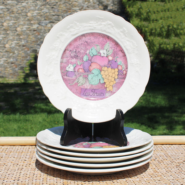 Ensemble de 6 assiettes à dessert en faïence de Gien modèle Les Délices