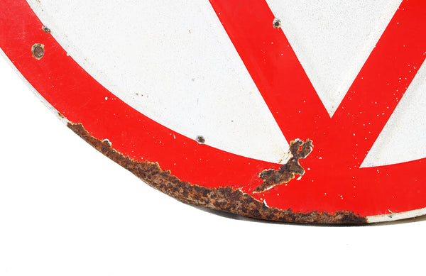 Ancien panneau de signalisation en tôle émaillée / STOP / 1961 / Plaque 60 cm