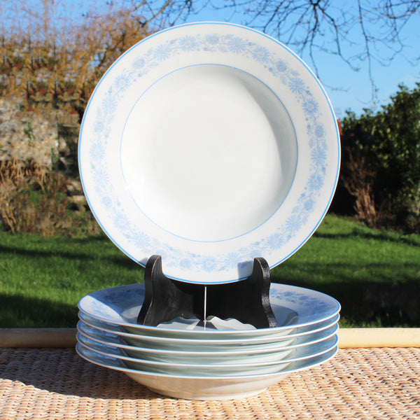 Lot de 6 assiettes creuses anciennes CH Field Haviland Limoges décor floral bleu