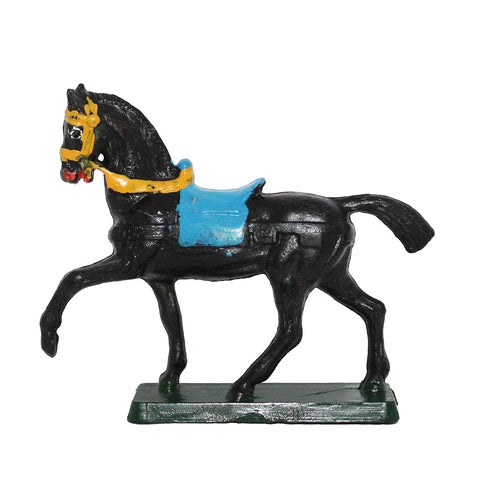 Figurine plastique Starlux cheval noir Moyen Âge