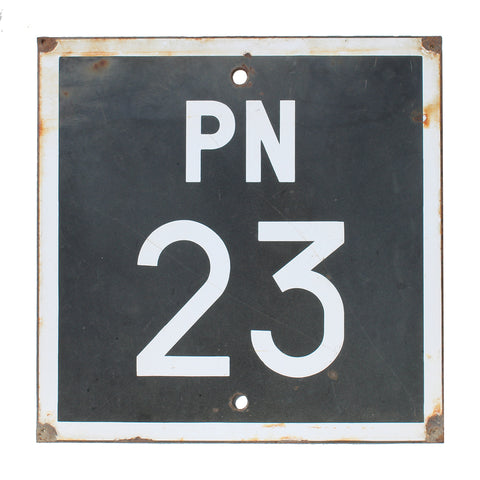 Ancienne plaque émaillée / Panneau de signalisation de passage à niveau SNCF / PN 23