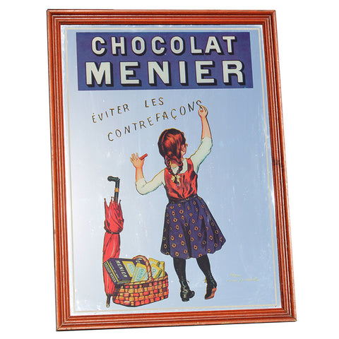 Grand miroir publicitaire sérigraphié vintage Chocolat Menier