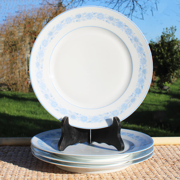 Lot de 4 assiettes plates CH. Field Haviland Limoges décor floral bleu