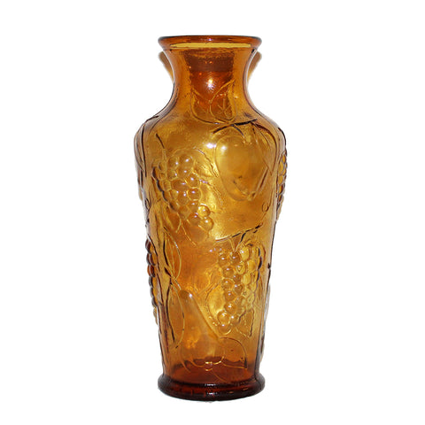 Vase italien 32 cm en verre d'Empoli vintage ambre à motif raisin