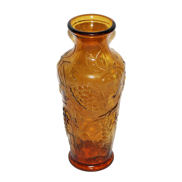 Vase italien 32 cm en verre d'Empoli vintage ambre à motif raisin