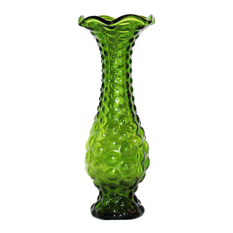 Vase italien 28 cm en verre d'Empoli vintage coloris vert diamant