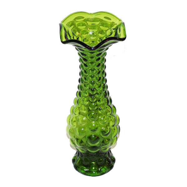 Vase italien 28 cm en verre d'Empoli vintage coloris vert diamant