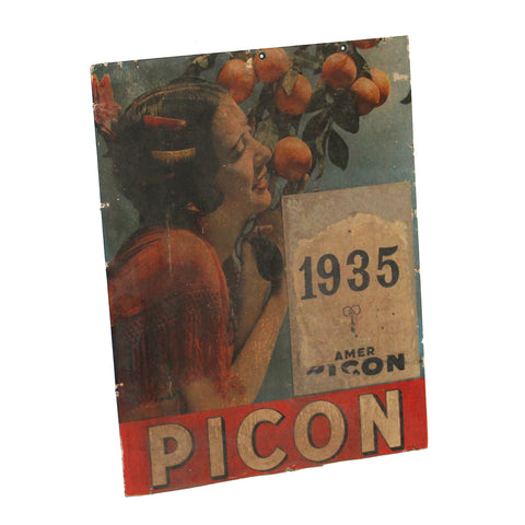 Ancien carton publicitaire Amer Picon fond de calendrier éphéméride 1935