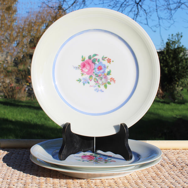 Lot de 3 assiettes plates anciennes Haviland Le Tanneur Limoges – Décor floral signé Paul