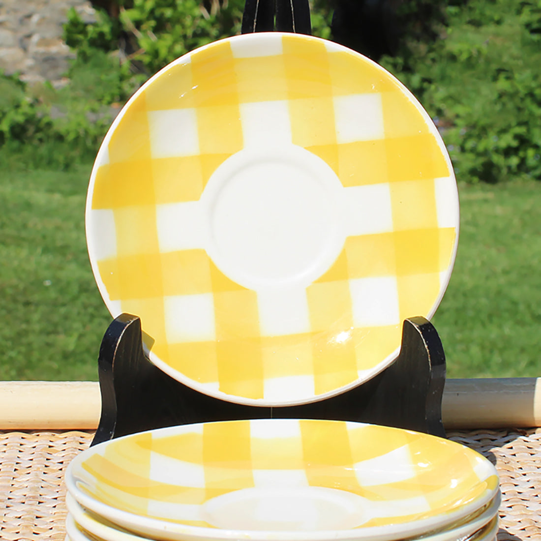 Ensemble de 4 sous tasses 13.5 cm en faïence de Digoin Sarreguemines modèle Écossais