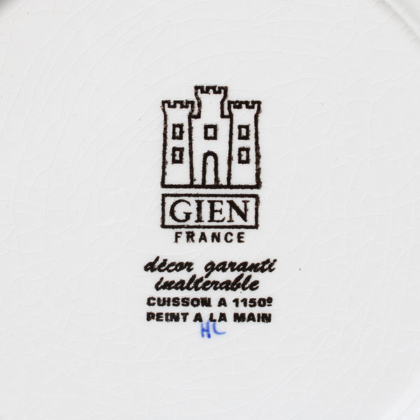 Ancienne tasse à déjeuner + soucoupe en faïence de Gien modèle Dionysos / Enfants au Pressoir