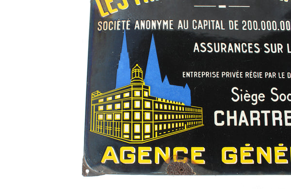 Ancienne plaque émaillée Les Travailleurs Français / Assurances sur la Vie / Émaillerie Alsacienne