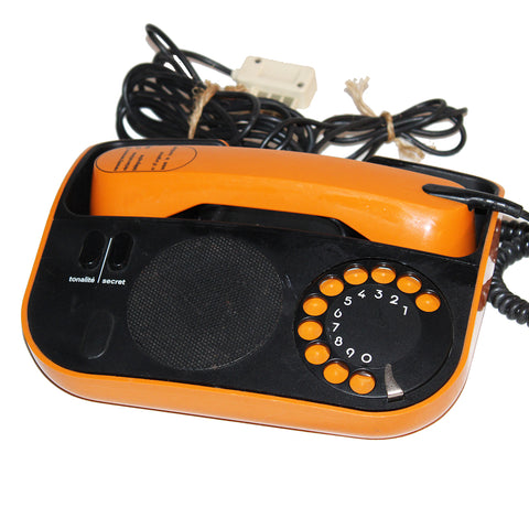 Téléphone PTT à cadran vintage Télic orange designer François Quirin ( 1975 )