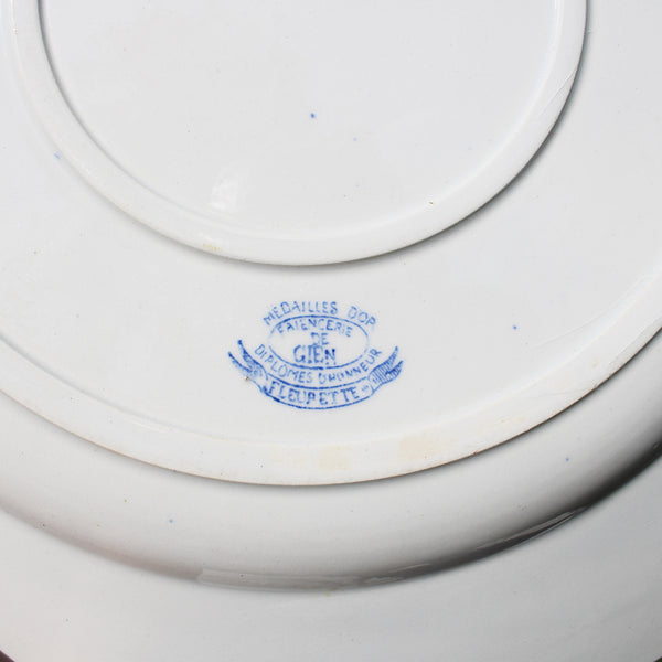 Ancien plat rond 31.5 cm en faïence de Gien modèle Fleurette